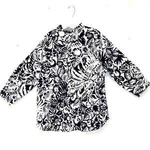 Chaps shirt button down three quarters sleeves floral black and white  Size: 2X